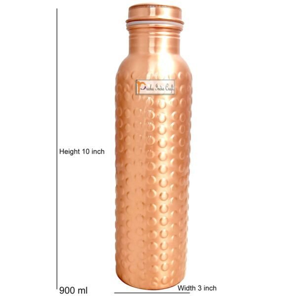 Prisha India Craft-Pure Copper Hammered Water Bottle-Brown (900 ml)