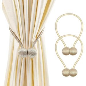 Reyansh Decor-Modern Curtain Solid CircleTassels (Hooks)-Beige (Pack Of 2)