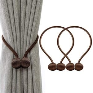 Reyansh Decor-Modern Curtain Solid Circle Tassels (Hooks)-Coffee (Pack Of 2)