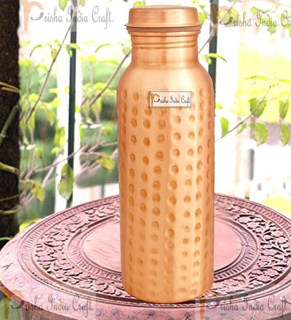 Prisha India Craft-Pure Copper Hammered Water Bottle-Brown (700 ml)