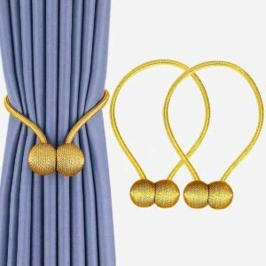 Reyansh Decor-Modern Curtain Solid Circle Tassels (Hooks)-Gold (Pack Of 2)