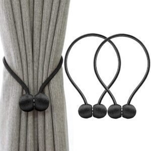 Reyansh Decor-Modern Curtain Solid Circle Tassels (Hooks)-Black (Pack Of 2)
