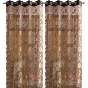 Curtain Decor-Polyester Net Eyelet Curtain-Gold (Pack Of 2)