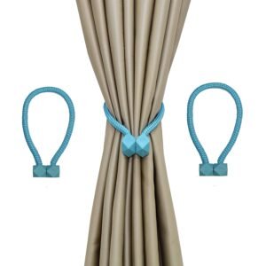 Reyansh Decor-Modern Curtain Solid Tassels (Hooks)-Aqua Square (Pack Of 2)