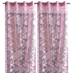Curtain Decor-Polyester Net Eyelet Curtain-Pink (Pack Of 2)