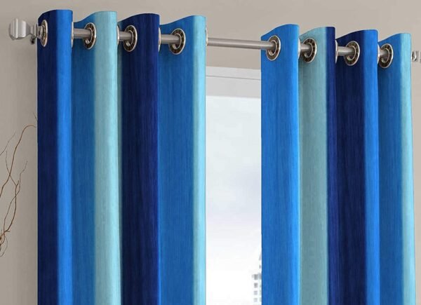 Curtain Decor-Polyester 3D Royal Eyelet Curtain-Blue (Pack Of 2)