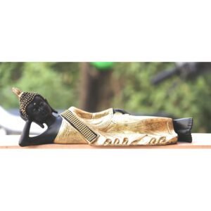 Beckon Venture-Microfiber Resting Buddha Statue-Black & Gold