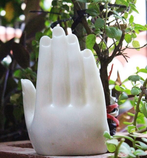 Beckon Venture-Handcrafted Meditating Hand Palm Lord Buddha-White