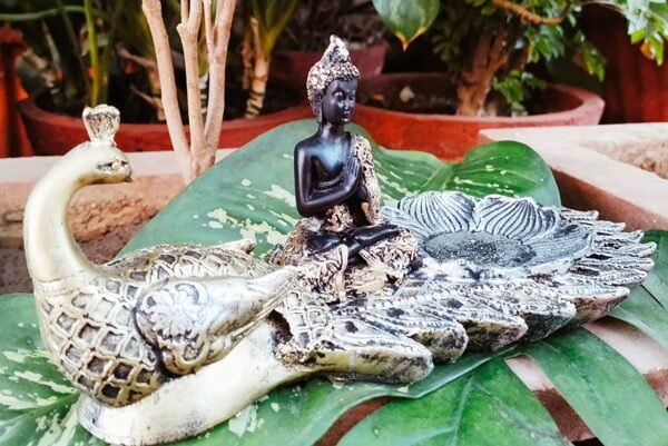 Beckon Venture-Handcrafted Meditating Lord Buddha Sitting On Peacock-Golden