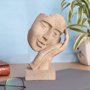 Beckon Venture-Handcrafted New Human Face With Hand Statue-Brown