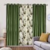 Reyansh Decor-Long Flower Print Polyester Curtain-Green Flower (Pack Of 3)