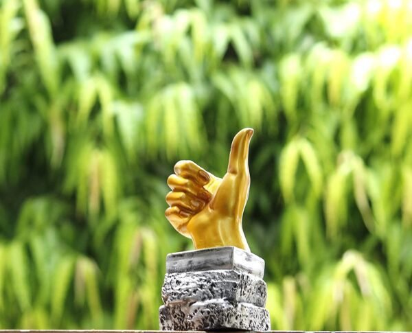 Beckon Venture-Polyresin Thumbs Up Sign Hand Sculpture Showpiece-Golden