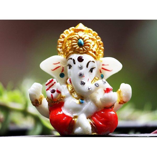 Beckon Venture-Handcrafted Lord Ganesha Statue-White & Red