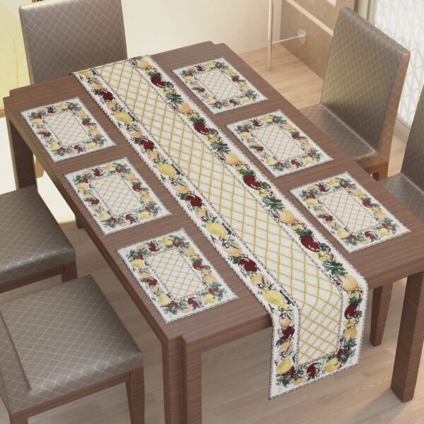 Reyansh Decor-Jacquard Dinning Table Runner with Plate Mats-Jaal (Pack Of 7)