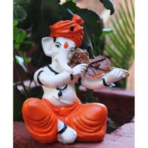 Beckon Venture-Handcrafted Violin Lord Ganesh Statue-White & Orange