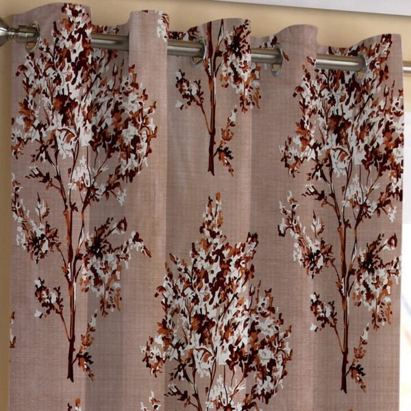 Reyansh Decor-Polyester Blend Leaves Eyelet Curtain-Coffee T (Pack Of 3)