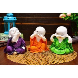 Beckon Venture-Polyester Cute Small Monk Lord Buddha Showpiece-Multicolor