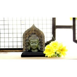 Beckon Venture-Handcrafted Meditating Lord Buddha Face Statue-Grey