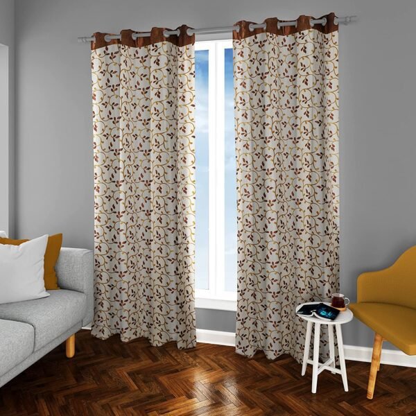 Reyansh Decor-Heavy Polyester Long Crush Eyelet Curtain-Coffee Joint (Pack Of 3)