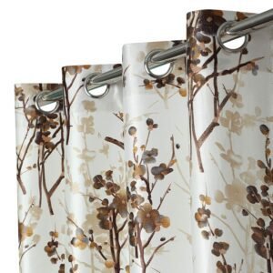 Reyansh Decor-Polyester Blend Leaves Eyelet Curtain-Coffee (Pack Of 3)