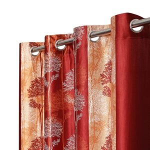 Reyansh Decor-Printed Heavy Polyester Eyelet Curtain-Rust Tree (Pack Of 3)