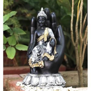 Beckon Venture-Handcrafted Meditating Buddha Hand Palm Statue-Silver