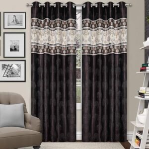 Reyansh Decor-Heavy Polyester Jacquard Punch Curtain-Coffee T (Pack Of 3)