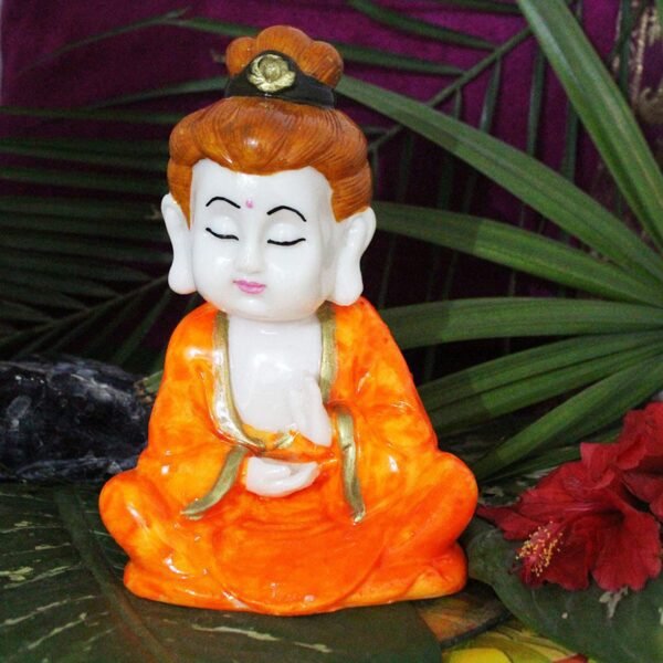 Beckon Venture-Handcrafted Meditating Lord Buddha Statue-Orange