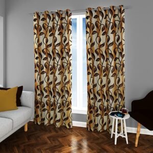 Reyansh Decor-Polyester Floral Grommet Curtain-Coffee N (Pack Of 3)