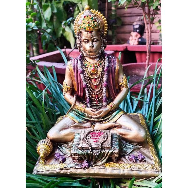 Beckon Venture-Handcrafted Meditating Lord Hanuman Idol-Multicolor