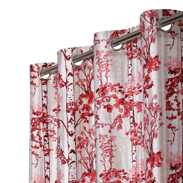 Reyansh Decor-Printed Heavy Polyester Eyelet Curtain-Maroon Print (Pack Of 3)
