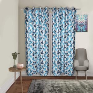 Reyansh Decor-Polyester Floral Grommet Curtain-Aqua Multi (Pack Of 3)