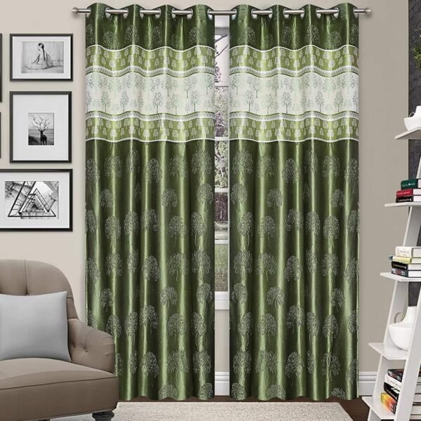 Reyansh Decor-Heavy Polyester Jacquard Punch Curtain-Green T (Pack Of 3)