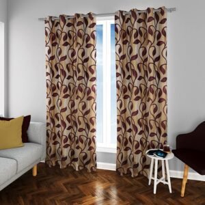 Reyansh Decor-Polyester Floral Grommet Curtain-Wine N (Pack Of 3)