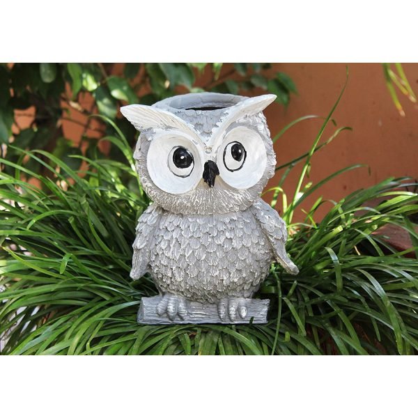 Beckon Venture-Cute Shaped Polyresin Owl Shape Pot Planter-Grey