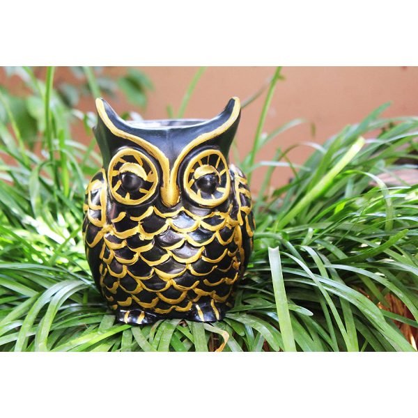 Beckon Venture-Handcrafted Cute Owl Shape Planter-Black & Gold