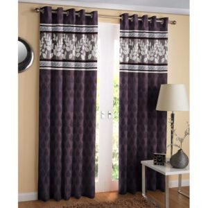 Reyansh Decor-Heavy Polyester Damask Punch Curtain-Coffee Leaf (Pack Of 3)