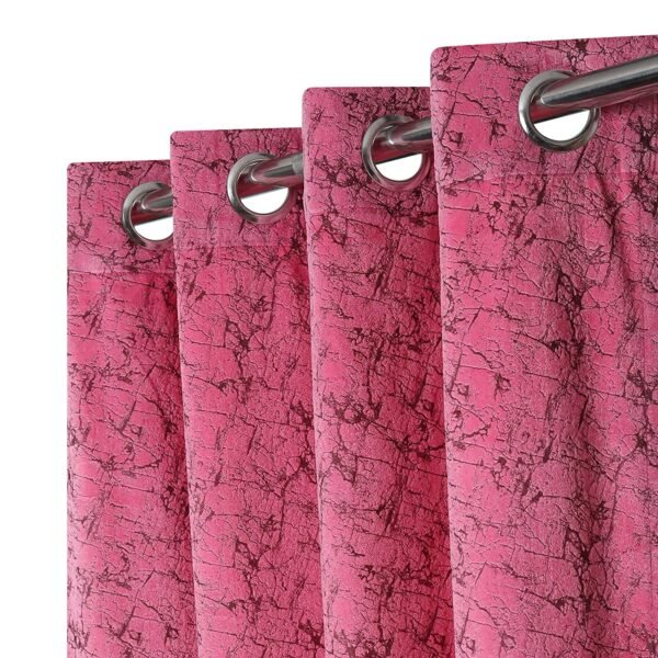 Reyansh Decor-Heavy Vevlet Print Eyelet Curtain-Pink Texture (Pack Of 3)
