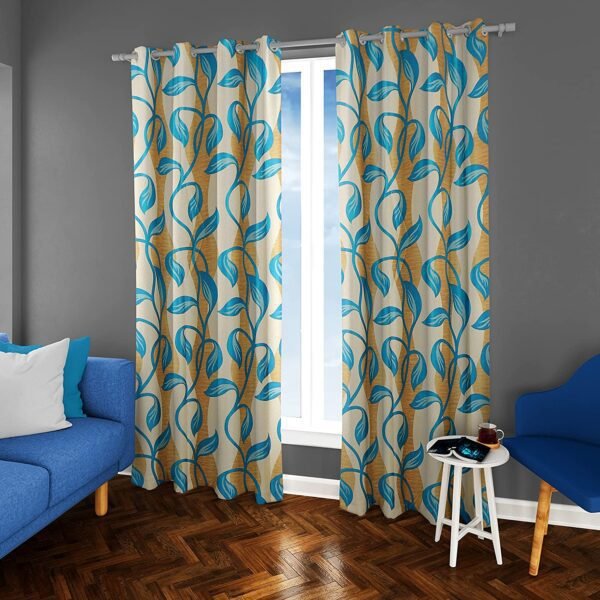 Reyansh Decor-Polyester Floral Grommet Curtain-Aqua N (Pack Of 3)