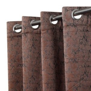 Reyansh Decor-Heavy Vevlet Print Eyelet Curtain-Coffee Texture (Pack Of 3)