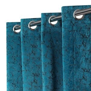 Reyansh Decor-Heavy Vevlet Print Eyelet Curtain-AquaTexture (Pack Of 3)