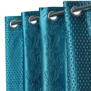 Reyansh Decor-Heavy Long Crush Polyester Curtain-Aqua (Pack Of 3)