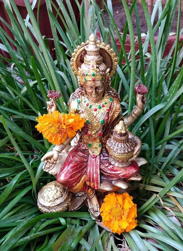 Beckon Venture-Polyresin Handcrafted Goddess Laxmi Idol-Multicolor
