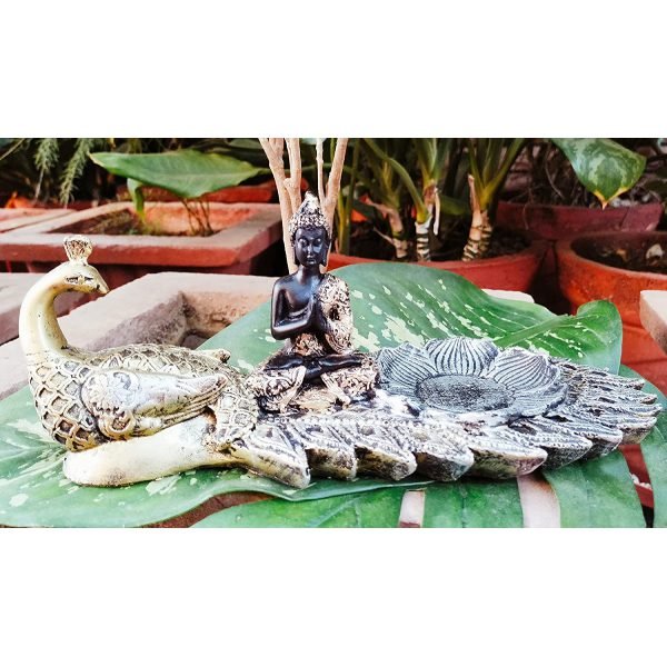 Beckon Venture-Handcrafted Meditating Lord Buddha Sitting On Peacock-Golden