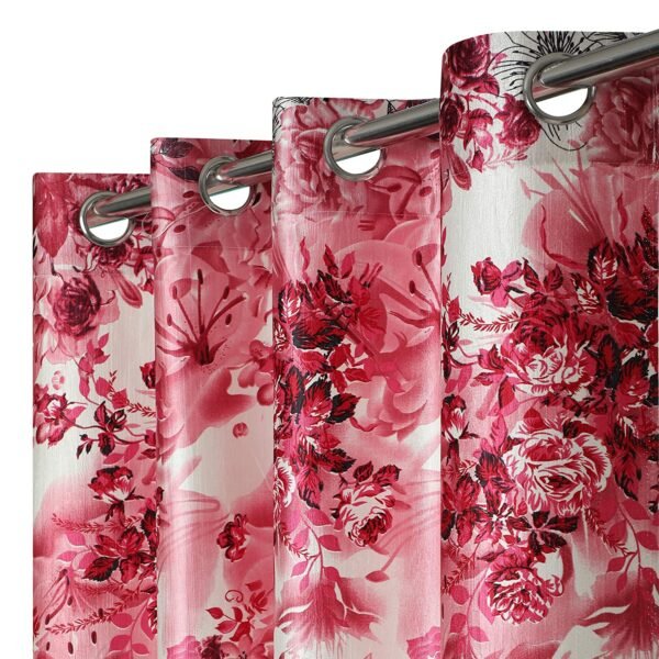 Reyansh Decor-Polyester Floral Grommet Curtain-Pink (Pack Of 3)
