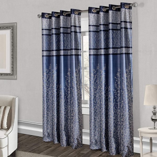 Reyansh Decor-Heavy Polyester Digital Panel Curtain-Blue (Pack Of 3)