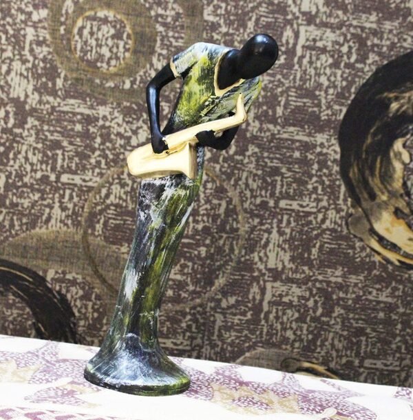 Beckon Venture-Handcrafted Lady Playing Saxophone Statue-Black & Gold