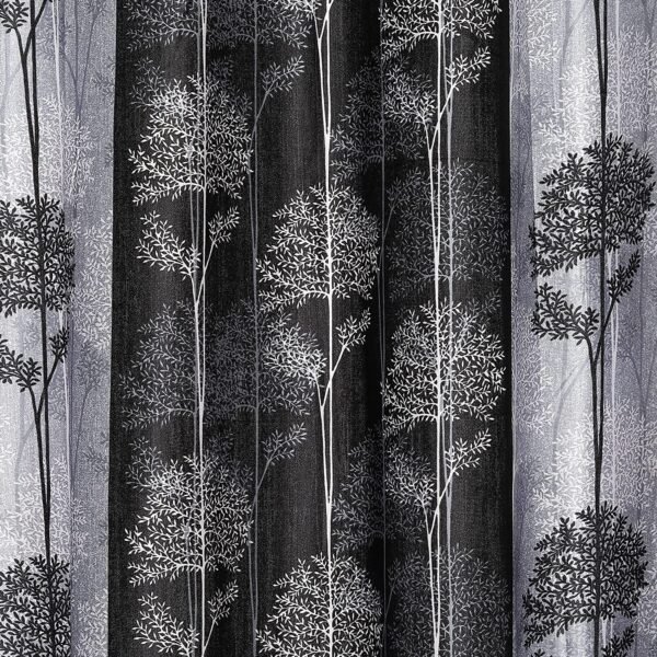 Reyansh Decor-Printed Heavy Polyester Eyelet Curtain-Grey Tree (Pack Of 3)