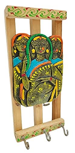 Mukherjee Handicraft-Handmade Wooden Jamini Roy Wall Hanging-Multicolor