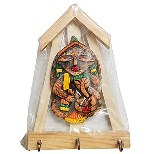 Mukherjee Handicraft-Handmade Wooden Maa Parwati Ganesh Wall Hanging-Multicolor